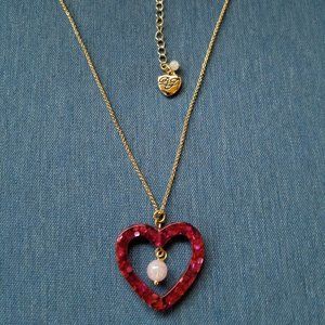 🩷❤️Betsey Johnson RETRO Sparkly Pink Lucite Heart Necklace - NWOT❤️🩷